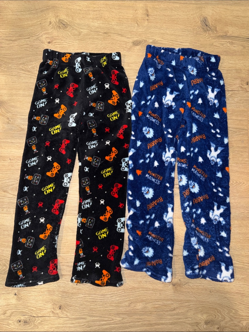 Cozy Kids Fleece Pajama Pants - Black & Navy Game and Monster Prints